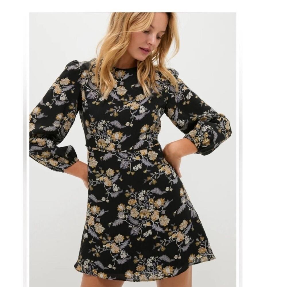 Hyacinth House Black Multi Floral Sophia Mini Dress Size L AY1133D New w Tags